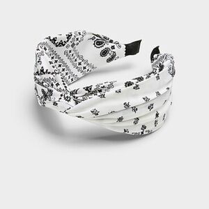 Simons Knotted Paisley Headband Black White Wide